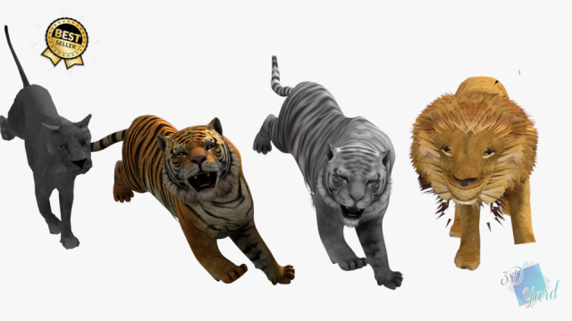low poly rigged collection tiger white tiger panther black panther tigra pantera lion predator pack 3D Model .c4d .max .obj .3ds .fbx .stl .blend 