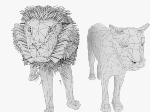 rigged lion lioness family low poly couples male lion female lion 3Dモデル