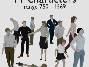 Low-Poly-Publikum, Menschen, Männer, Frauen, Mann, Frauen, Charakter 3D Modell