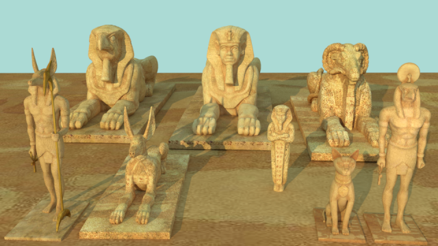 egypt sculptures statues collection 3D 模型 .c4d .max .obj .3ds .fbx .stl .blend 