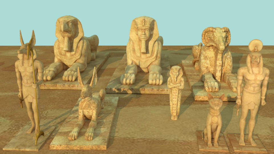 egypt sculptures statues collection 3D Model .c4d .max .obj .3ds .fbx .stl .blend 
