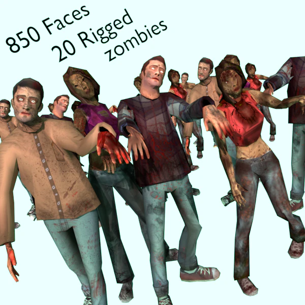 zombie horde crowd people rigged low poly 3D Model .c4d .max .obj .3ds .fbx .stl .blend 