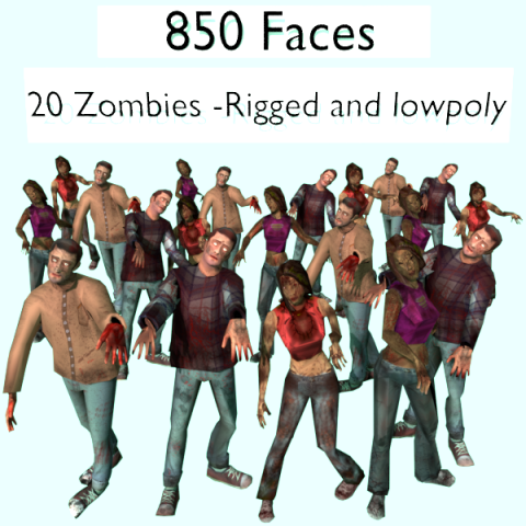 Zombie Horde Crowd People Rigged Low Poly 3D Модель In Выдуманные.
