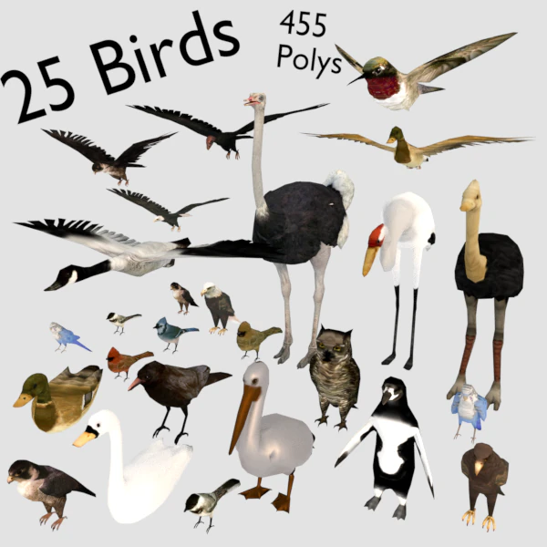 25 low poly bird collection game ready 3D Model .c4d .max .obj .3ds .fbx .stl .blend 