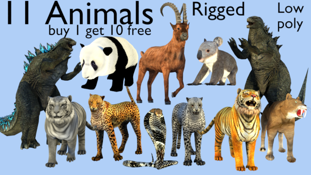 low poly rigged animal collection Model 3D .c4d .max .obj .3ds .fbx .stl .blend 