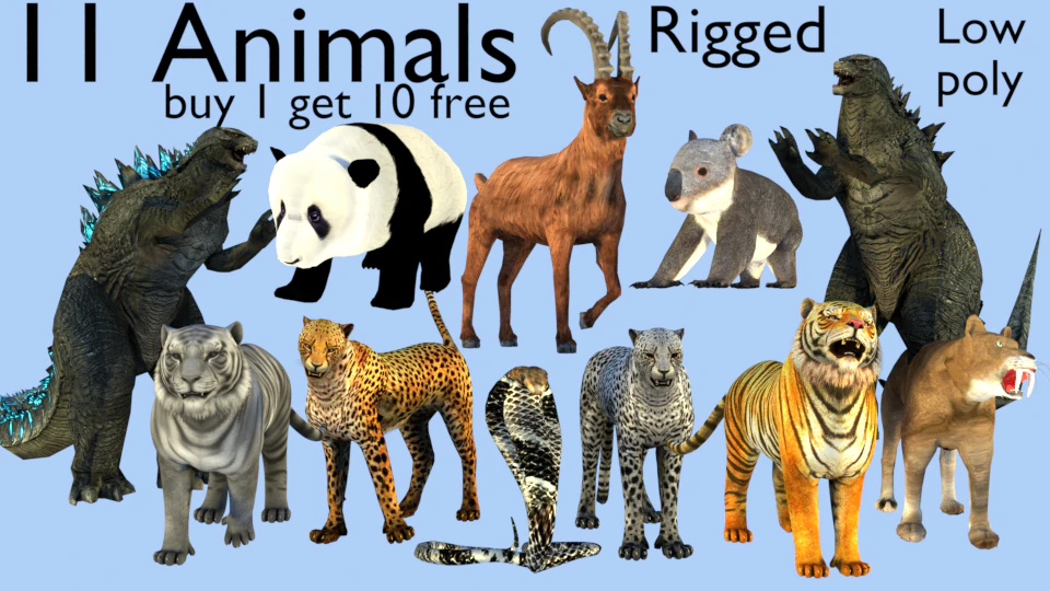low poly rigged animal collection 3D Model .c4d .max .obj .3ds .fbx .stl .blend