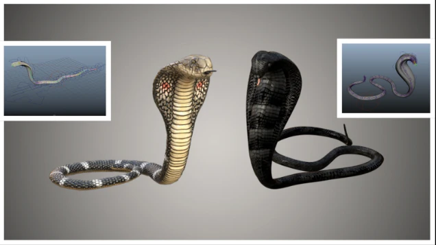 realistic snake and king cobra rigged low poly 3D Model .c4d .max .obj .3ds .fbx .stl .blend 