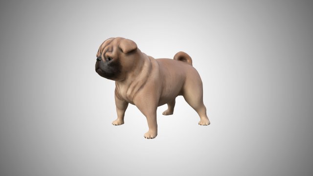 3d low poly rigged pug Modello 3D .c4d .max .obj .3ds .fbx .stl .blend