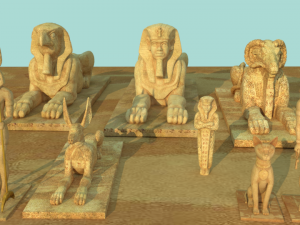egypt sculptures statues collection low poly 3D Model