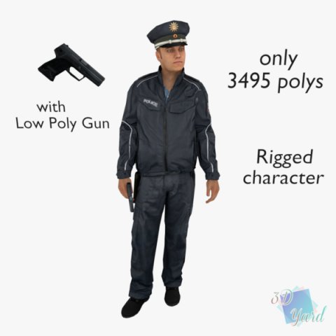 3d low poly rigged police officer cop riot Modello 3D .c4d .max .obj .3ds .fbx .stl .blend 
