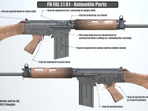 pbr fn fal rifle wood 3D Model