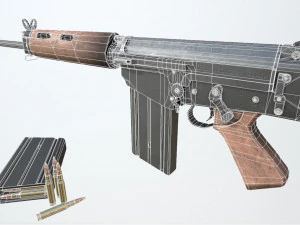 pbr fn fal rifle wood 3D Model