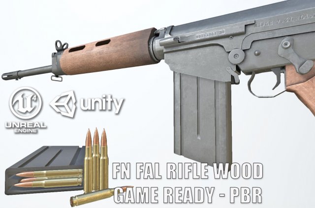 pbr fn fal rifle wood 3D Model .c4d .max .obj .3ds .fbx .lwo .lw .lws