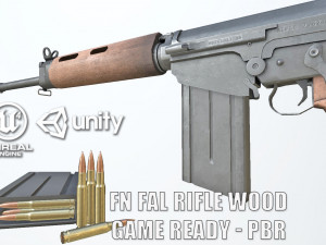 pbr fn fal rifle wood 3D Model