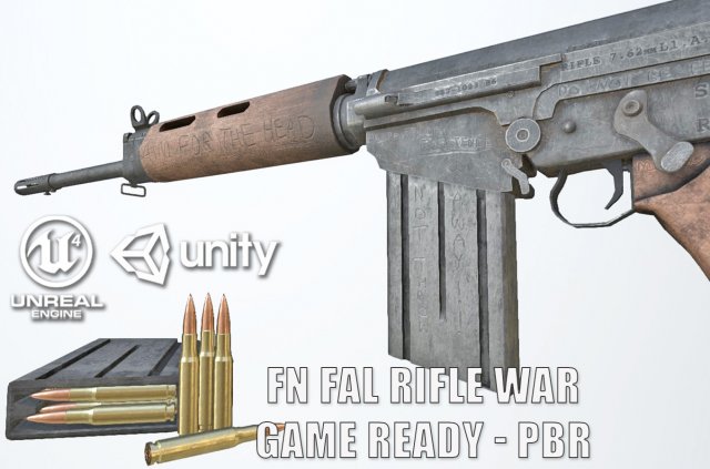 pbr fn fal rifle war Model 3D .c4d .max .obj .3ds .fbx .stl .blend 