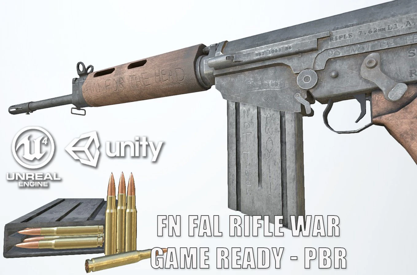 pbr fn fal rifle war 3D Model .c4d .max .obj .3ds .fbx .stl .blend