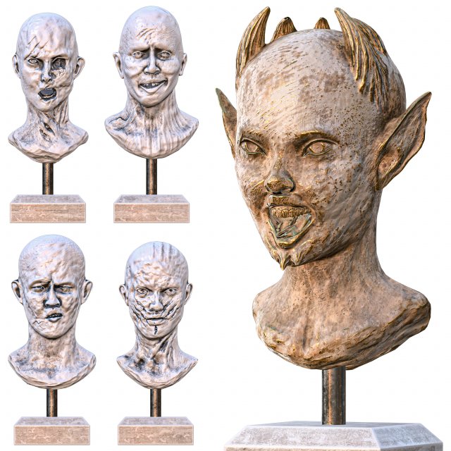 Head sculpture Set vol 01 3D Model .c4d .max .obj .3ds .fbx .stl .blend