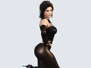 rigged stylish woman in leather outfit pbr 3D Model