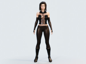 rigged stylish woman in leather outfit pbr Model 3D