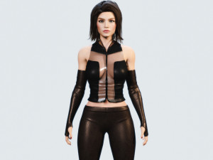 rigged stylish woman in leather outfit pbr Model 3D