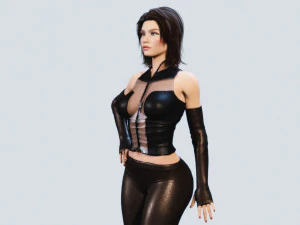 rigged stylish woman in leather outfit pbr 3D Model