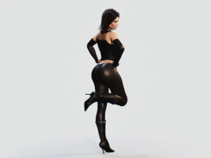 rigged stylish woman in leather outfit pbr 3D Model