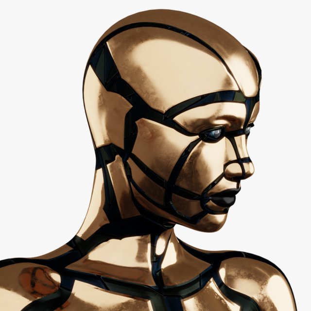 golden humanoid robot 3Dモデル .c4d .max .obj .3ds .fbx .stl .blend 