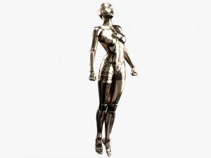 silver female robot fully rigged 3D Model