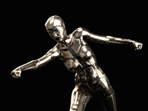 silver female robot fully rigged 3D Model