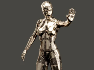 silver female robot fully rigged 3D Model