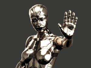 silver female robot fully rigged 3D Model