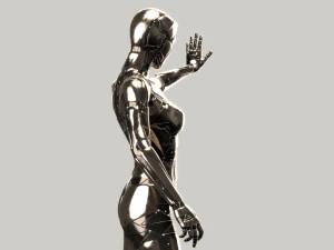 silver female robot fully rigged 3D Model
