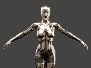 silver female robot fully rigged Modèle 3D