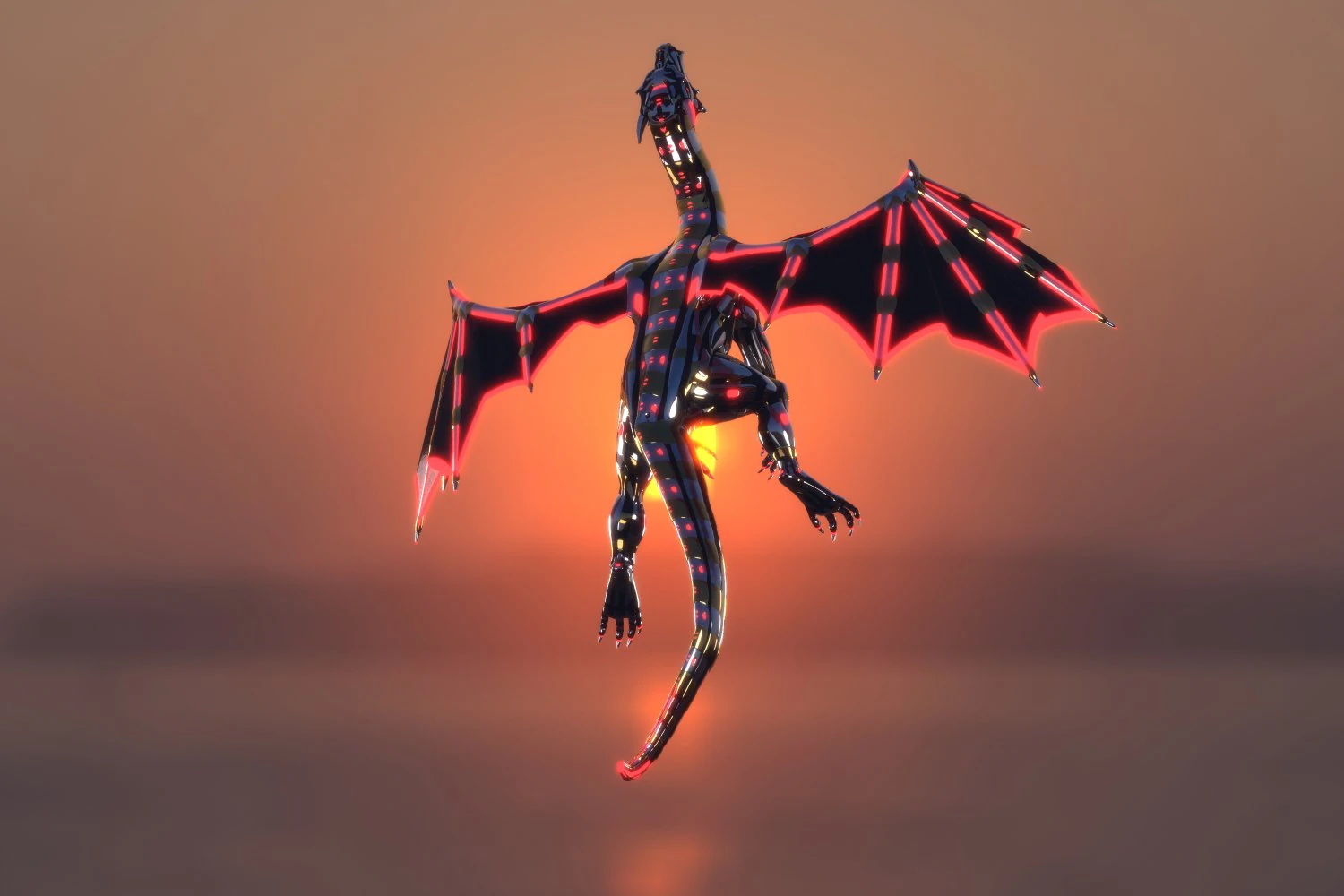 dragon robot pbr fully rigged 3D Model .c4d .max .obj .3ds .fbx .stl .blend 