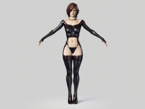 redhead woman in leather suit - fully rigged pbr 3D Modell