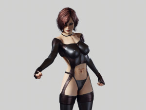 redhead woman in leather suit - fully rigged pbr 3D Modell