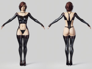 redhead woman in leather suit - fully rigged pbr 3D Modell