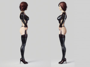 redhead woman in leather suit - fully rigged pbr 3D Modell