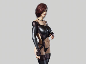 redhead woman in leather suit - fully rigged pbr 3D Modell