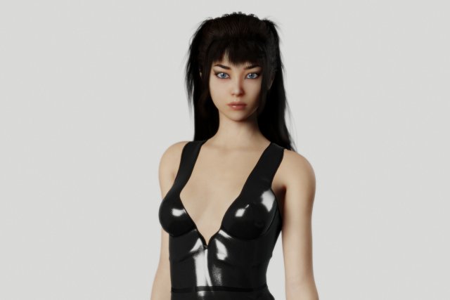 Long Haired Asian Brunette Woman Wearing Leather Suit 3D मॉडल .c4d .max .obj .3ds .fbx .stl .blend 