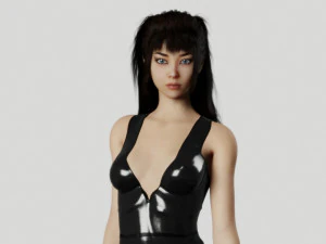 Long Haired Asian Brunette Woman Wearing Leather Suit 3D Model