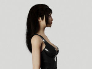 Long Haired Asian Brunette Woman Wearing Leather Suit 3D मॉडल