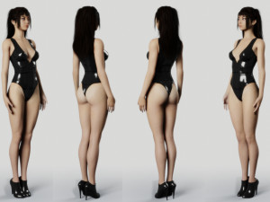 Long Haired Asian Brunette Woman Wearing Leather Suit 3D मॉडल