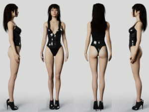 Long Haired Asian Brunette Woman Wearing Leather Suit 3D मॉडल