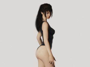 Long Haired Asian Brunette Woman Wearing Leather Suit 3D मॉडल