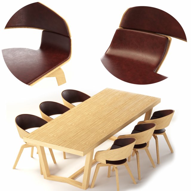 modern cartesio leather table set 3D Model .c4d .max .obj .3ds .fbx .stl .blend 