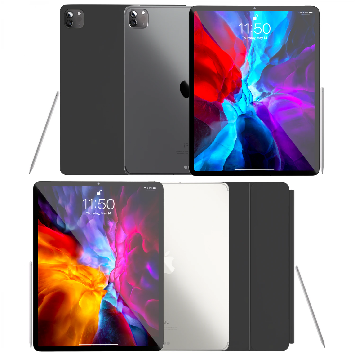 ipad pro 2020 magic keybord apple pencil 3D Model .c4d .max .obj .3ds .fbx .stl .blend