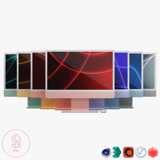 apple imac 2021magic keybordmagic mouse Modello 3D .c4d .max .obj .3ds .fbx .stl .blend 