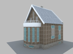 brick house with pool 3D 모델