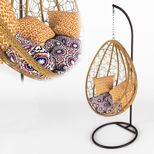 suspended swing wicker rattan 3D Model .c4d .max .obj .3ds .fbx .stl .blend 